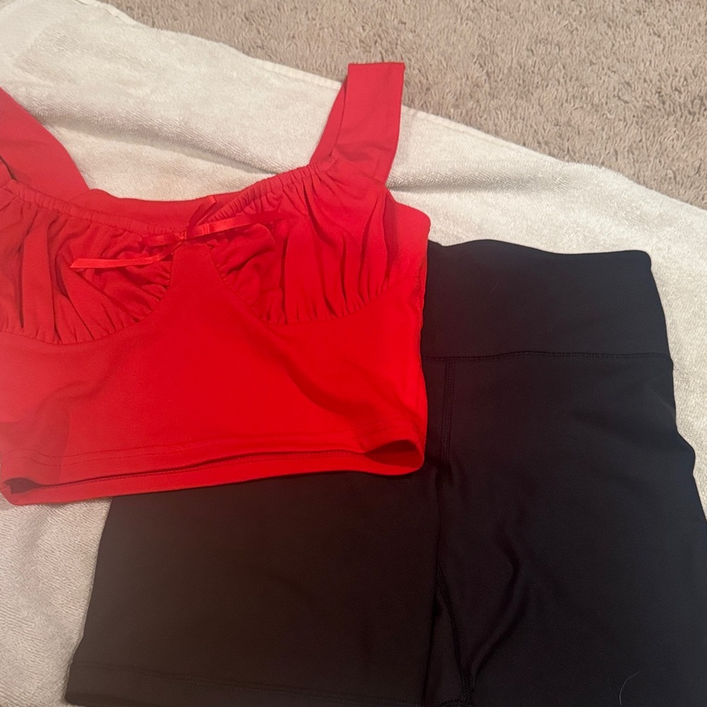 Red Crop Top and Black Shorts Set